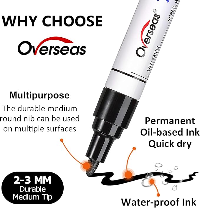 Overseas 48 Gold Paint Pens, Oil Based Permanent Markers Set - Quick Drying, Waterproof, Fade-Resistant, Medium Tip Paint Markers Bulk for Wood, Metal, Rock, Ceramic, Plastic, Canvas, Glass, Rubber