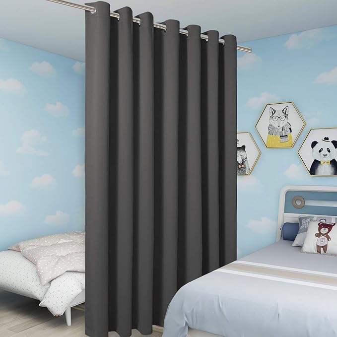 BONZER Extra Wide Room Divider Curtain Total Privacy Wall Grommet Top Thermal Insulated Blackout Curtains for Slide Window, 108L x 108W Inch (9L x 9W ft), 1 Panel, Dark Grey