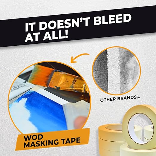 WOD MT5 Utility Grade Masking Tape, 3 inch x 60 yds. for Home or Office air-Dry Painting, Labeling, & Packing. Leaves no Residue