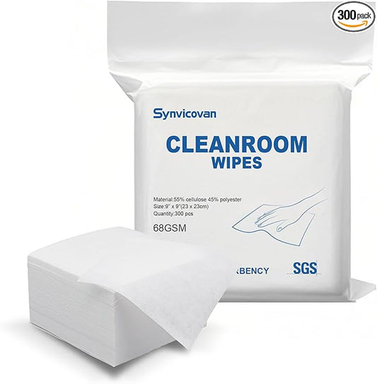 Cleanroom Wipes 9"x9" (300 Pcs, Cellulose/Polyester Blend, Grade A, 68GSM) Lint Free Wipes for Laboratory, Electronics, Pharmaceutical,Printing,Automotives and Semiconductor Industries