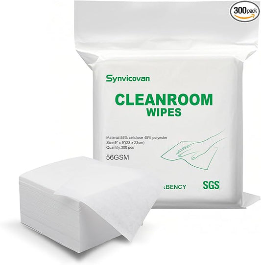 Cleanroom Wipes 9"x9" (300 Pcs, Cellulose/Polyester Blend, Grade B, 56GSM) Lint Free Wipes for Laboratory, Electronics, Pharmaceutical,Printing,Automotives and Semiconductor Industries
