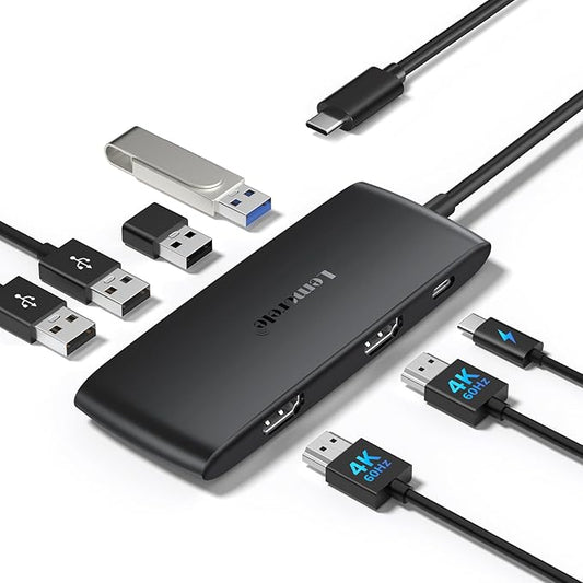 Lemorele Docking Station Dual Monitor 4K 60Hz, 7 in 1 USB C Dongle Multiport Hub Adapter w/2 HDMI + 1 USB 3.0+ 3 USB 2.0+ 1 PD 100W, for MacBook/Dell/HP/Lenovo ThinkPad Type-C Laptop