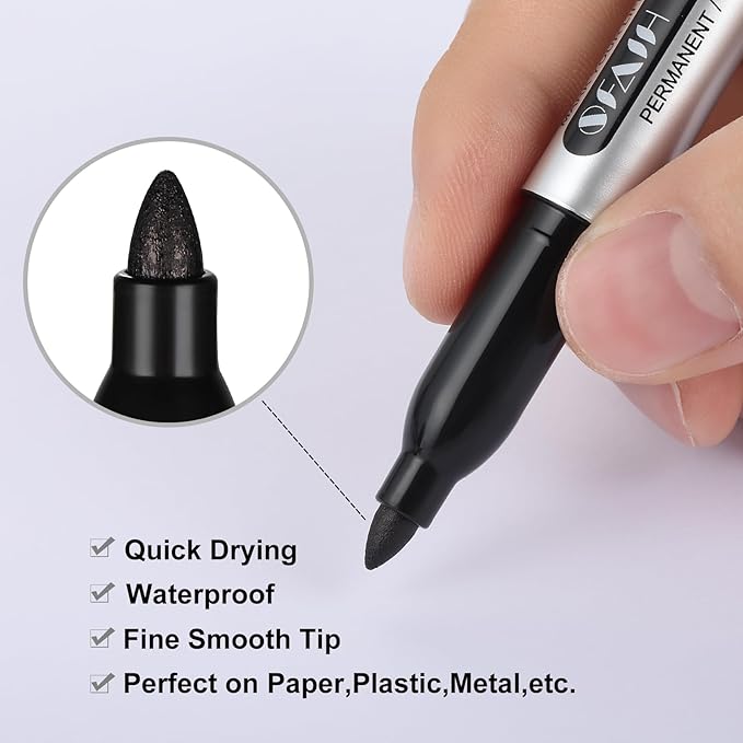 SFAIH Red Permanent Markers Bulk - 24 Pack, 1s Quick Dry, Fine Point Permanent Markers for Paper Plastic Glass Metal Wood, Waterproof, Kitchen Classroom Office, Doodling, Marking, Non-Fading