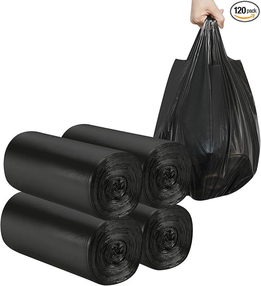 2-4 Gallon Portable Trash Bags,120 Counts Thicken portable Small Garbage Bags for Office, Kitchen,Bedroom Trash Can,Strong Trash Bags（Black）