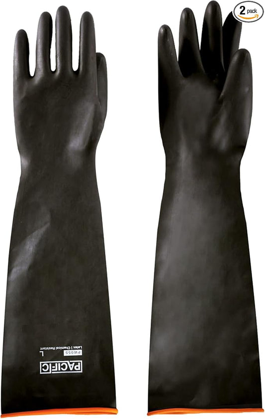PACIFIC PPE Heavy Duty Latex Chemical Gloves, Strong Acid Resistance Rubber Gloves, Against Alkali and Oil, 22", 1 Pair