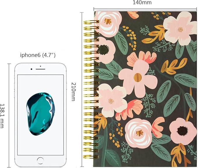 Blank Spiral Notebook Bulk, A5 Flower Unlined Journals, 100GSM Thick Paper Travel Journal Set, Hard Cover, Plain Wirebound Draw Sketchbook Planner, 75 Sheets per Book, 5.7x8.3 inch, 3 Pack