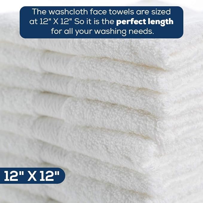 SIMPLI-MAGIC Cotton Washcloths White, 40 Pack, Size: 12”x12”