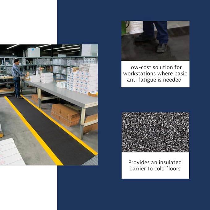 Notrax 411 Sof-Tred™ 4' x 60' x 3/8" Anti Fatigue Mat, Enhanced Slip Resistance with Beveled Edges and Pebbled Surface, Ideal for Industrial and Commercial Workplaces, Black/Yellow, 411R0348BY