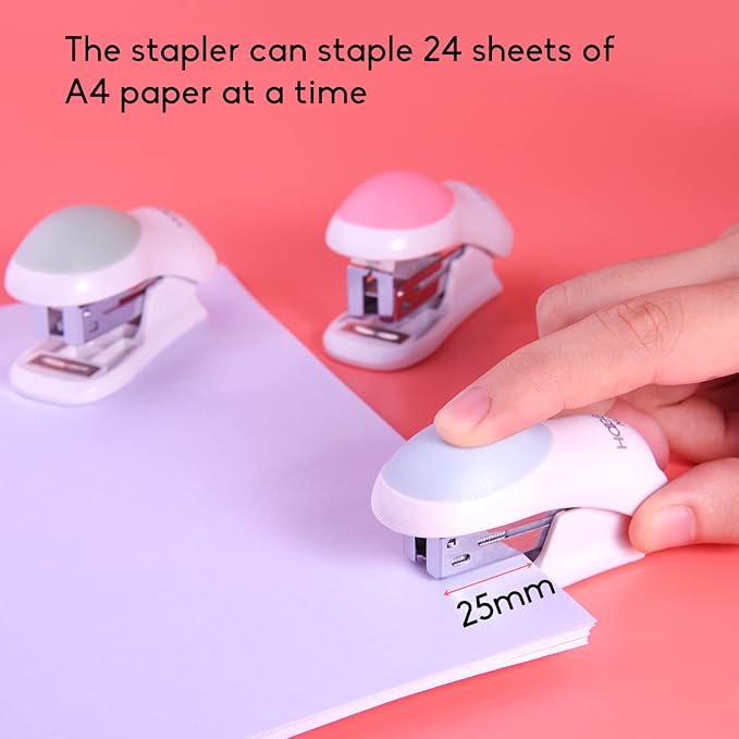 NEBURORA Mini Effortless Desktop Staplers with 400 Standard 26/6 Staples, 2-24 Sheet Capacity, Includes Built-in Staple Remover, Cute Stapler Gift for Student and Office Use, 3 Colors Options (Green)