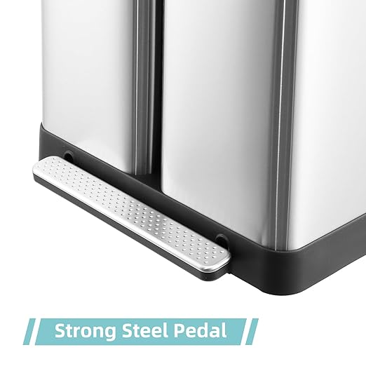 19 Gallon Dual Trash Can, 2 x 36 L Stainless Steel Two Compartment Garbage Can with Soft-Close Lid and Foot Pedal for Kitchen Home Office, Without Removable Inner Bucket