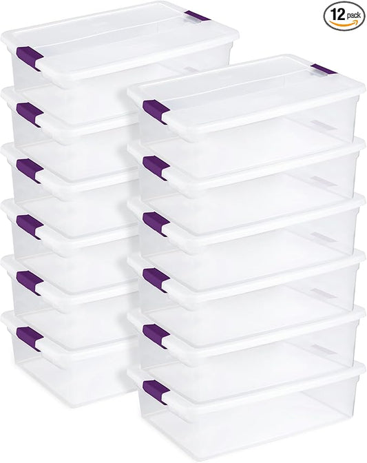 Sterilite 12-Pack 32 Quart ClearView Latch Box, Stackable Organizer Bins with Latching Lids - Clear Plastic Organization Containers for Closet, Bedroom, Shelving Units and Everyday Home Storage