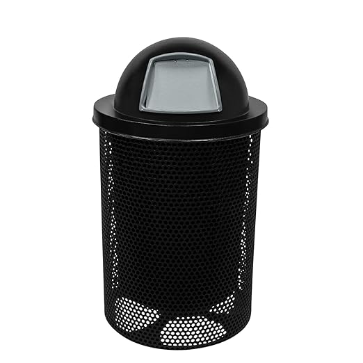 COATEDOUTDOORFURNITURE RDT-P-TXTBLK Heavy Duty Round Trash Receptacle with Dome Top, Liner Included, 32 Gallon, Textured Black, Made in America