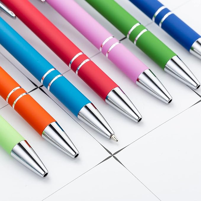 PASISIBICK 8 Pieces Ballpoint Pens 2-in-1 Stylus Retractable Metal Stylus Pen for Touch Screens with Stylus tip, 1.0 mm Black Ink (8 Pastel Colors)