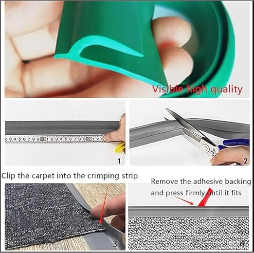 Self Adhesive Carpet Transition Strip with Edge Trim, Designed for Seamless Transitions from Carpet to Tile or Vinyl Floors, Perfect for Doorways.(Gray,10ft)