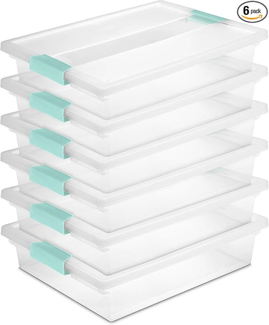 Sterilite 6-Pack Clip Box, Stackable Clear Plastic Bins with Latching Lids, Large - Writing, Arts or Crafts Supplies Storage Containers for Home, Office, Classroom and Workshop Organization