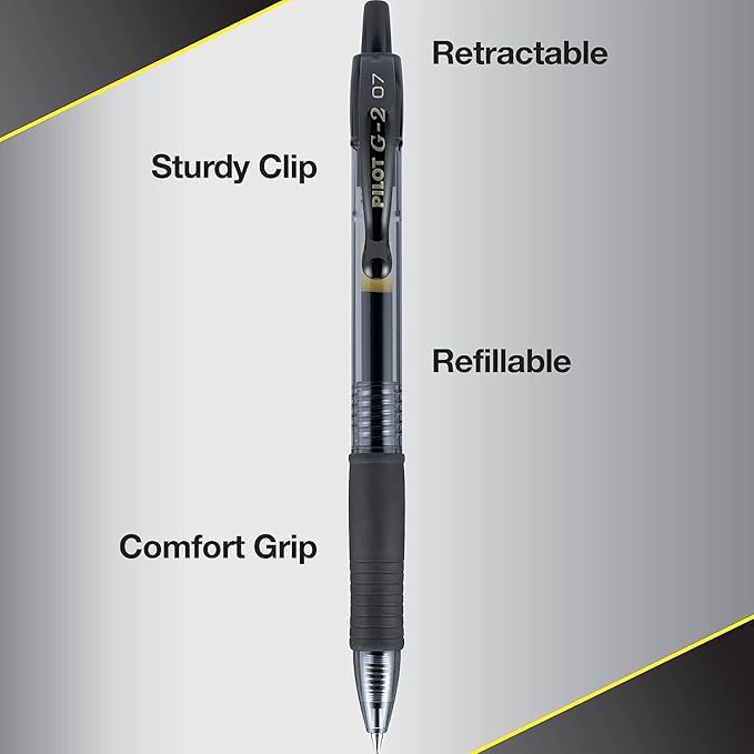 G2 Retractable Premium Gel Ink Roller Ball Pens Ultra Fine Point (.38mm) Black/Blue Ink 12 pack; Refillable & Premium Comfort Grip Bundle with Plastic Reusable Pouch