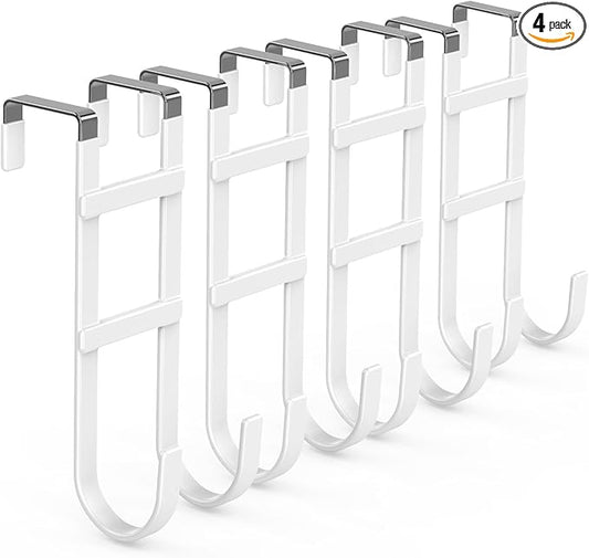FYY Over The Door Hooks - 4 Pack Heavy Duty Dual-Hook Organizer Hanger with Non-Slip Rubber for Towels, Clothes, Hats & Bags Use in Bathroom, Bedroom, Kitchen - Fits Interior Doors Up to 1.6" White