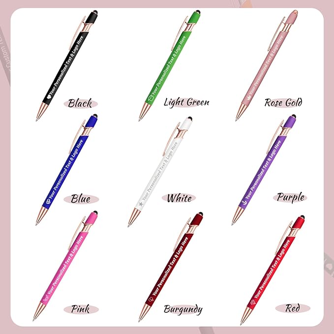 STREADVE 300 Personalized Custom Pens Engraved Writing Pen with Name Logo, Customized Promotional Items Stylus Pen Gifts for Women Realtor Nurse Wedding Business, Rose Gold