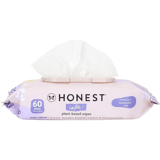 The Honest Company Calm and Cleanse Naturally Scented Wipes Cleansing Multi-Tasking Wipes 99% Water Plant Based Hypoallergenic Lavender 60 Count