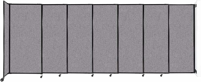 Wall-Mounted Sliding StraightWall Room Divider | Adjustable Widths | Locking Wheels | Room Separator | Up to 15'6" Wide x 6' Tall Cloud Gray Fabric Panels