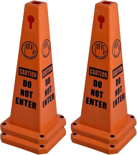 4-Pack 26.5" Caution Cones, 4-Sided Visible Safety Signs with Heavy Rubber Base, Warning for Slip & Fall Prevention, Indoor/Outdoor Use (Orange, 4Pcs-Do Not Enter)
