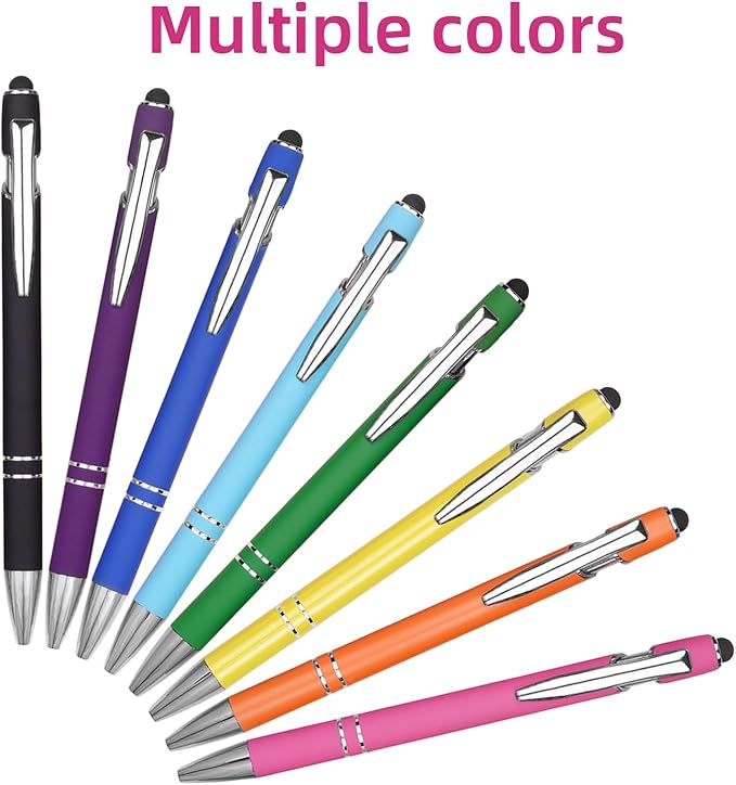 Ballpoint Pen Metal Soft Stylus Pen for Touch Screens，Retractable Tactile Turn Pen，Bulk Pens for Gifts Office Essentials，Medium Point，Black Ink (10 Color)
