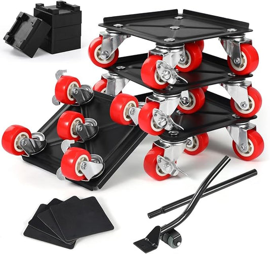 Heavy Duty Industrial Furniture Movers with Wheels, Dolly, Lifter, Sliders, 5 Rollers Casters Cart, Black, 1200 lb Capacity