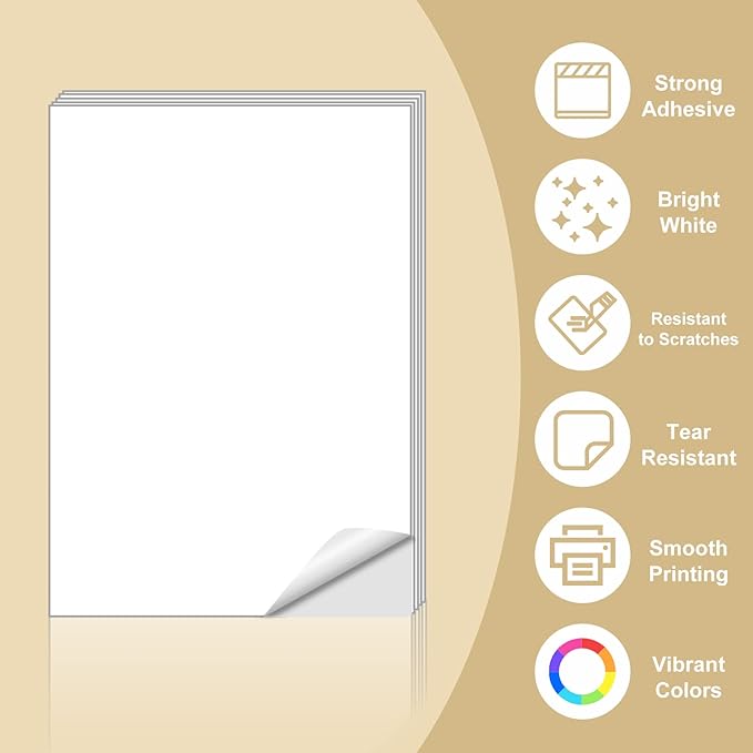 BESTEASY Sticker Paper 8.5" x 11" Full Sheet Label Stickers for Laser & Inkjet Printers, Self-Adhesive Paper Shipping Labels (500 Sheets,500 Labels)