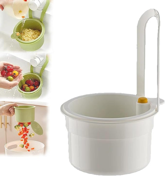 Faucet Hanging Strainer Kitchen Sink Food Waste Catcher Drain Basket, Plastic Kitchen Sink Strainer Automatic Dumping Draining Basket, Food Fruit Vegetable Drain Shelf Sink Storage Holder (White)
