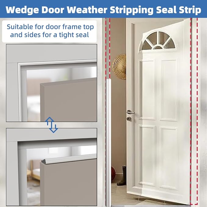 Wedge-Shape Window Weather Stripping Door Frame Seal Strip 2Pcs×196" Black,Upgrade Black Foam,Soundproofing,Draft Stopper,Winter Insulation,Noise Blocker, Gap Filler for Exterior Front Door Side