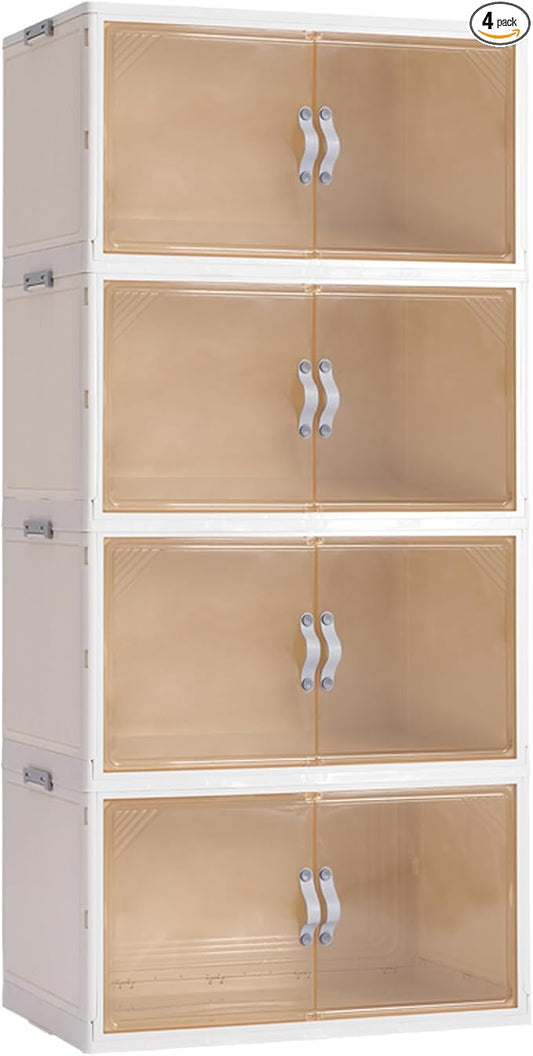 AHEONLAR 4 Pack Plastic Storage Bins with Drawers - 388QT Foldable Stackable Storage Bins with Lids - Closet Craft Organizers and Storage - Plastic Drawer Storage for Bedroom(97QT×4), 22.8 Gal