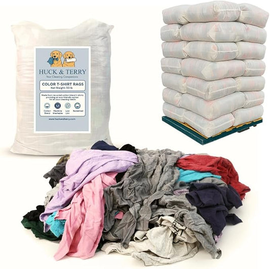 Tshirt Bag of Rags Multicolored (1,500LB, 30x BALES), Cotton Blend, Painting and Multipurpose, Kitchen, Auto, Staining Rags, Shop Cleaning Cloths Bulk, Lint Free Absorbent Washable, 30 bags