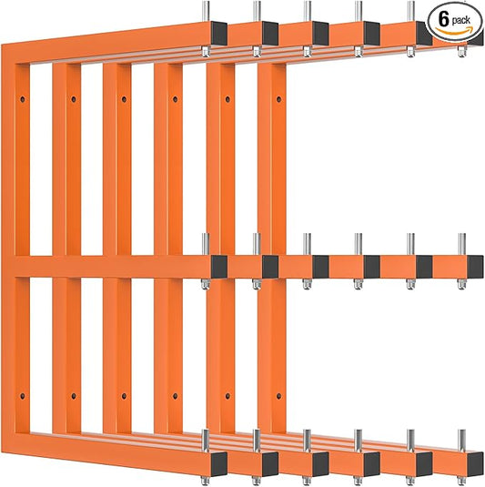 6 PACK Lumber Rack Wall-Mounted Lumber Storage Rack, Heavy Duty Wood Storage Racks With 9-Level System, 1980 LB Sturdy Garage Wood Organizer, Hanging Orange Lumber Metal Racks for Indoor & Outdoor