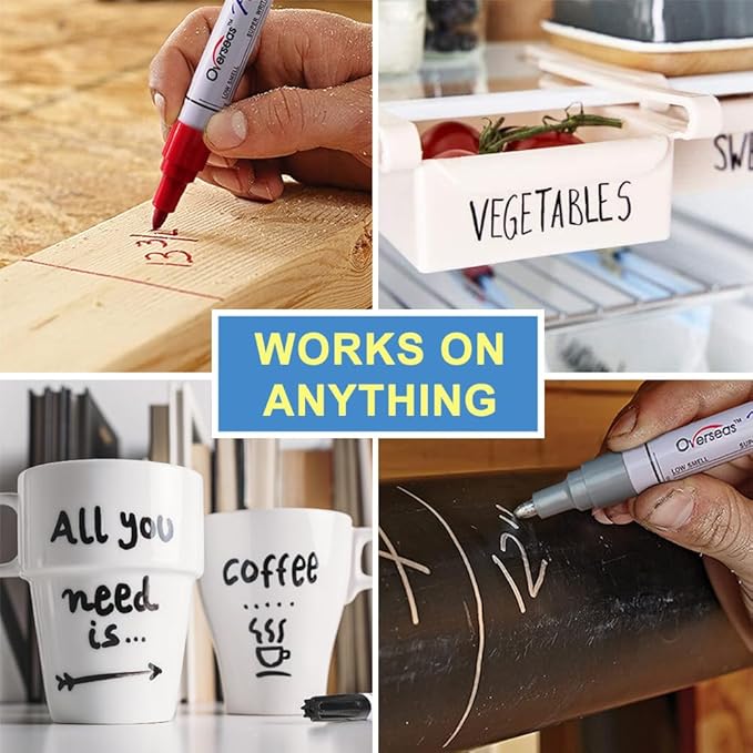Overseas Permanent Paint Pens Silver Markers - 2 Pack Metallic Oil Based Paint Markers, Medium Tip, Quick Drying and Waterproof Marker Pen for Metal, Rock Painting, Wood, Plastic, Canvas, Mugs