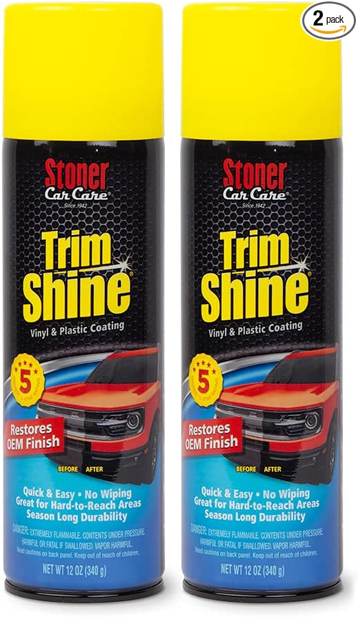 Stoner Car Care 91034-2PK Trim Shine – Vinyl and Plastic Protectant for Interior and Exterior Detailing, Restores OEM Color, Adds Shine, UV and Water Protection – 12 oz (Pack of 2)