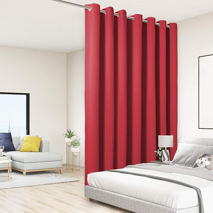 BONZER Extra Wide Room Divider Blackout Curtain Total Privacy Wall Room Darkening Grommet Curtains for Apartment, Studio, 108L x 150W Inch (9L x 12.5W ft), 1 Panel, Red