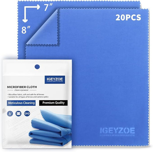 20 Pack Microfiber Glasses Cleaning Cloths - Glasses Wipes Ultra Soft & Reusable Eyeglass Lens Cleaner for Eyeglasses, Cameras, Phones
