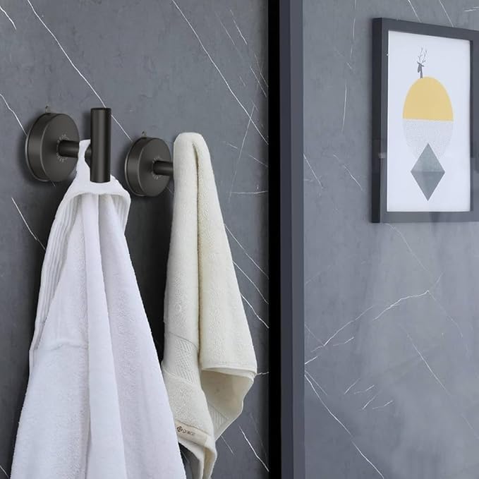 DGYB Large Suction Cup Hooks Black Stainless Steel Suction Shower Hooks for Loofah Set of 2 Towel Hook 11 Lb No Drill Hook for Bathroom