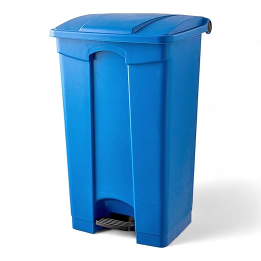 PRO&Family Step-On Trash Can with Lid, Plastic Waste Bin, Foot Pedal Operation (Blue, 23 Gallon)