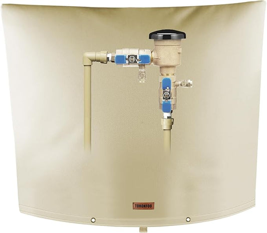 TOHONFOO Backflow Preventer Pipe Insulation Cover (5°F) - Irrigation Sprinkler Valve Insulated Pouch - Water Well Pump Cover - Sturdy 5 Layers for Winter Freeze Protection, 30" W x 24" H, Beige