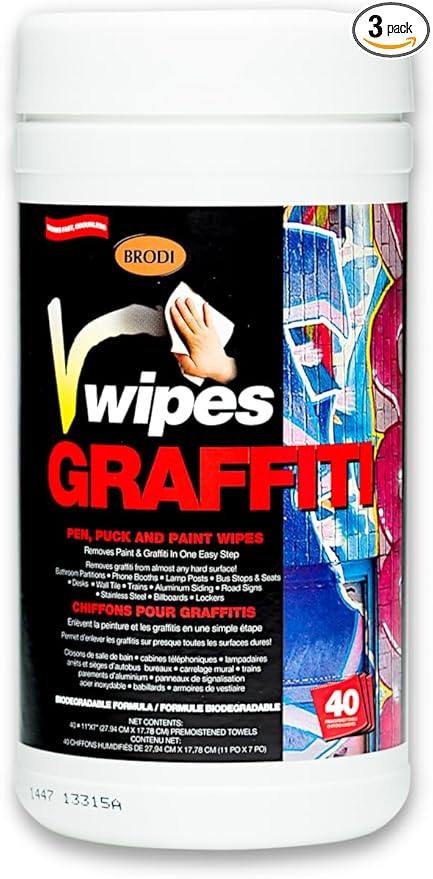 V-Wipes Graffiti Remover Wipes – Pre-Moistened Towels for Paint, Ink & Marker Removal – Non-Toxic, Biodegradable, Non-Scratching, Quick Clean-Up (pack of 3)