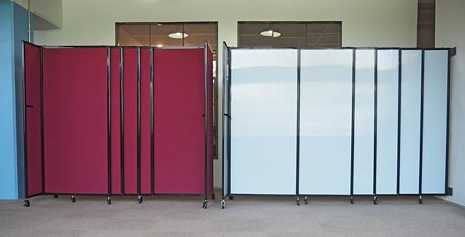 Wall-Mounted Sliding StraightWall Room Divider | Adjustable Widths | Locking Wheels | Room Separator | Up to 11'3" Wide x 6'10" Tall Powder Blue Fabric Panels