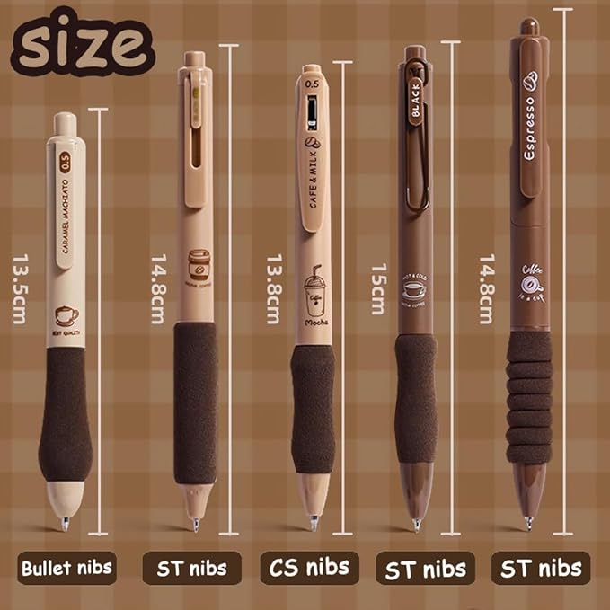 Cute Gel Pens 5Pcs Retractable Quick Dry Ink Pens 0.5mm Fine Point Black Ink Kawaii Smooth Writing Pens for School Office Supplies Aesthetic pretty pens (Coffee)
