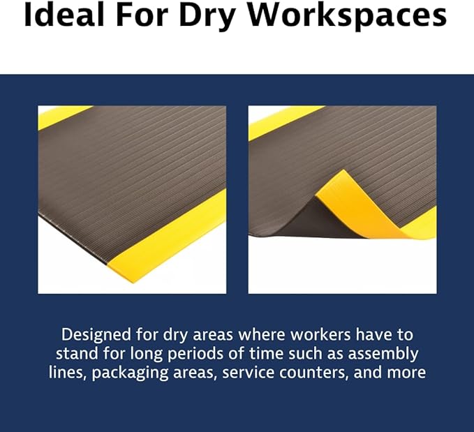 Notrax 410 Airug® 3' x 12' x 5/8" Anti Fatigue Mat, Enhanced Slip Resistance with Beveled Edges and Ribbed Surface, Ideal for Industrial and Commercial Workplaces, Black/Yellow, 410S5312BY