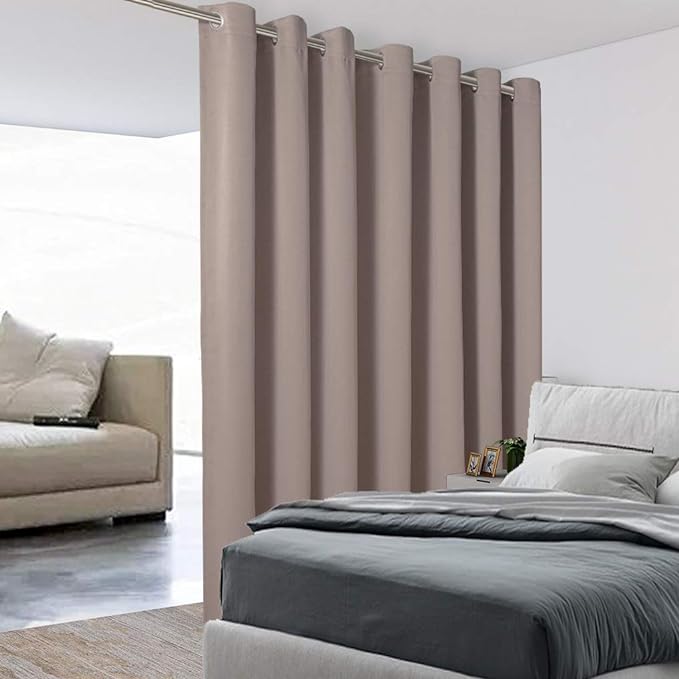 BONZER Room Divider Curtain Total Privacy Wall Noise Reducing Extra Wide Blackout Curtains for Patio Sliding Glass Door, 96L x 120W Inch (8L x 10W ft), 1 Panel, Khaki