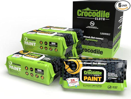 Crocodile Cloth Paint Cleaning Wipes, 600 Count (6 Packs of 100) – Extra-Large 15” x 10” Heavy-Duty Wipes for Paint Prep & Cleanup, Adhesive & Caulk Removal – Painters, Contractors & DIY