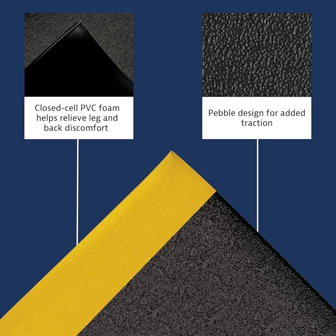 Notrax 411 Sof-Tred™ 3' x 5' x 3/8" Anti Fatigue Mat, Enhanced Slip Resistance with Beveled Edges and Pebbled Surface, Ideal for Industrial and Commercial Workplaces, Black/Yellow, 411S0335BY