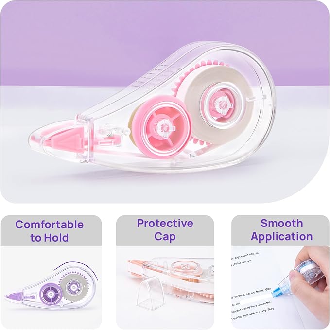 24 Pcs Colorful Core Correction Tape, 18.04 Ft White Wrong Out Tear-Resistant Bulk, Instant Corrections Easy To Use Applicator for School, Office, Note Taking, Journal (Tape Width 0.2 in)