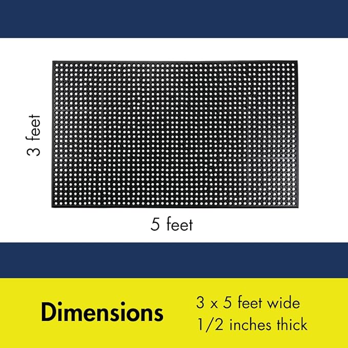 NoTrax 3' x 5' Anti-Fatigue Lightweight Restaurant Rubber Floor Mat with Drainage Holes, Beveled Edges, Non-Slip Mats, Red, T30 Competitor, T30S0035RD