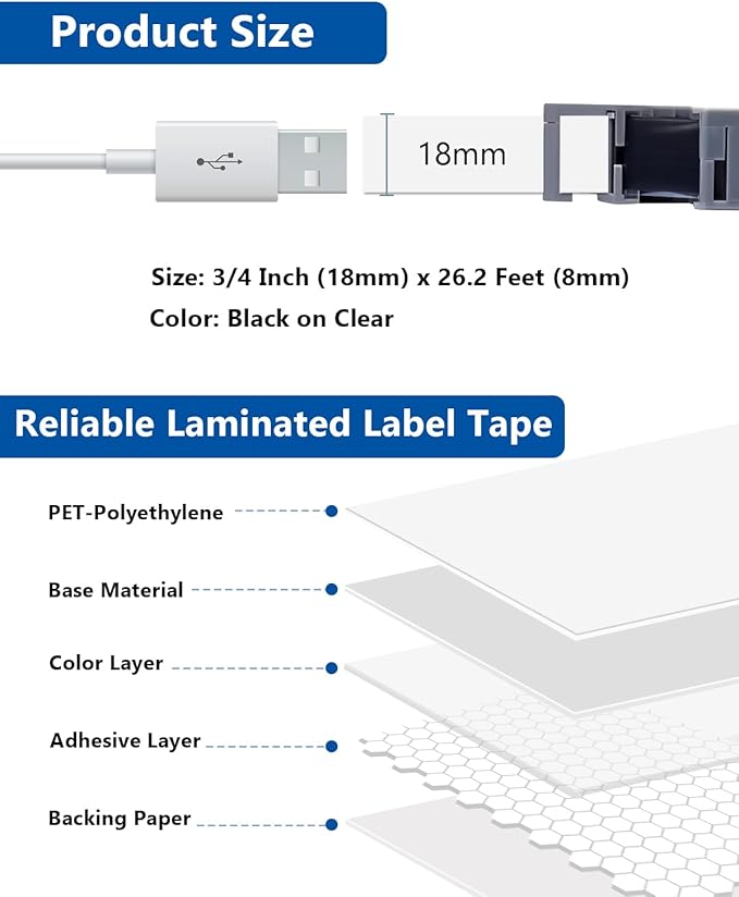 18mm 0.7 Laminated Black on Clear Compatible with P Touch Label Tape TZ TZe-141 TZe141 Refills for Ptouch PT-D410 PT-D400 PT-D600 Label Maker, 3/4 Inch x 26.2 Feet, 3-Pack